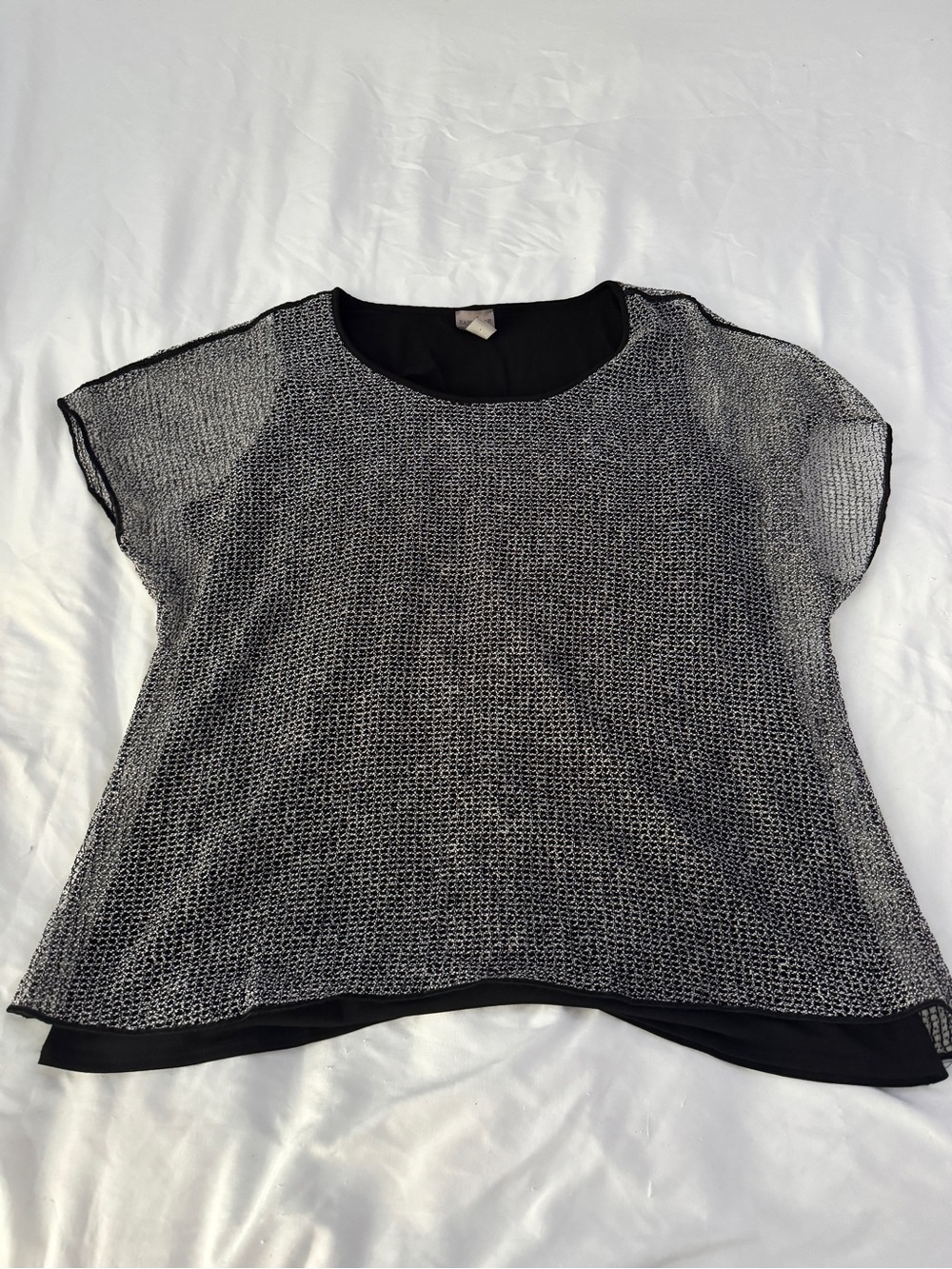 Easywear by Chico's Metallic Silver Open Knit Layered Blouse Size 2 (L)